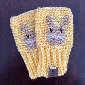 Handmade Yellow Bunny Fingerless Gloves, Wrist Warmers Made in Canada